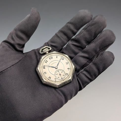 Circa 1918 Antique Hampden Pocket Watch Gold-Plated Octagon Case Works Well